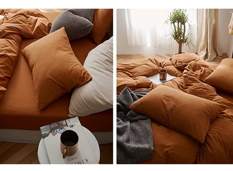 Omelas Caramel Pumpkin Duvet Cover Queen Size Burnt Orange Rust Modern Minimalist Style Solid Color Bedding Sets 3 Pieces Soft Microfiber Comforter Covers with Zipper Closure for Women Men - Image 5